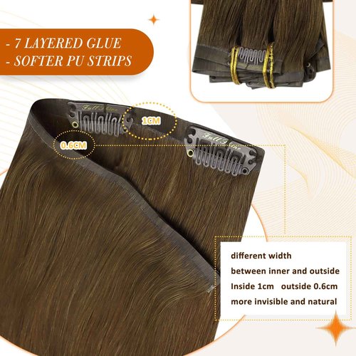 Full Shine Seamless clip ins & Lace Clip ins Remy Hair Total Medium Brown 16 Inch