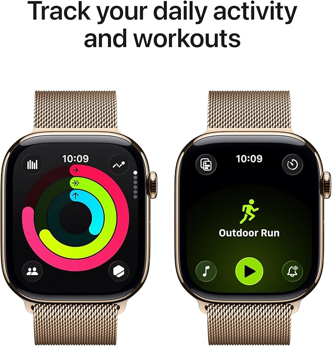 Apple Watch Series 11 [GPS + Cellular 46mm] Smartwatch with Gold Titanium Case with Gold Milanese Loop - M/L. Sleep Score, Fitness Tracker, Health Monitoring with AppleCare+ (2 Years)