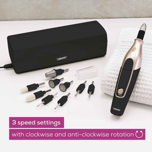 Beurer MP84BLK Nail Pro Deluxe - 14-Piece Professional Manicure & Pedicure Nail Drill Kit, Cordless, Rechargeable Electric Nail File with Attachments, LED Light, USB-c Charging & Storage Case