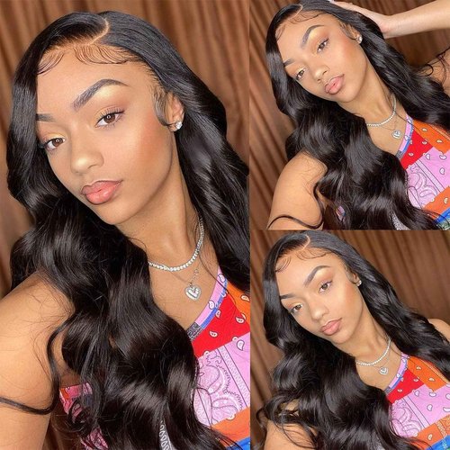 360 Body Wave Lace Front Wigs Human Hair Pre Plucked 180% Density Full Lace Human Hair Wigs Brazilian Virgin Body HD Human Hair Lace Front Wigs for Women Natural Color 22Inch