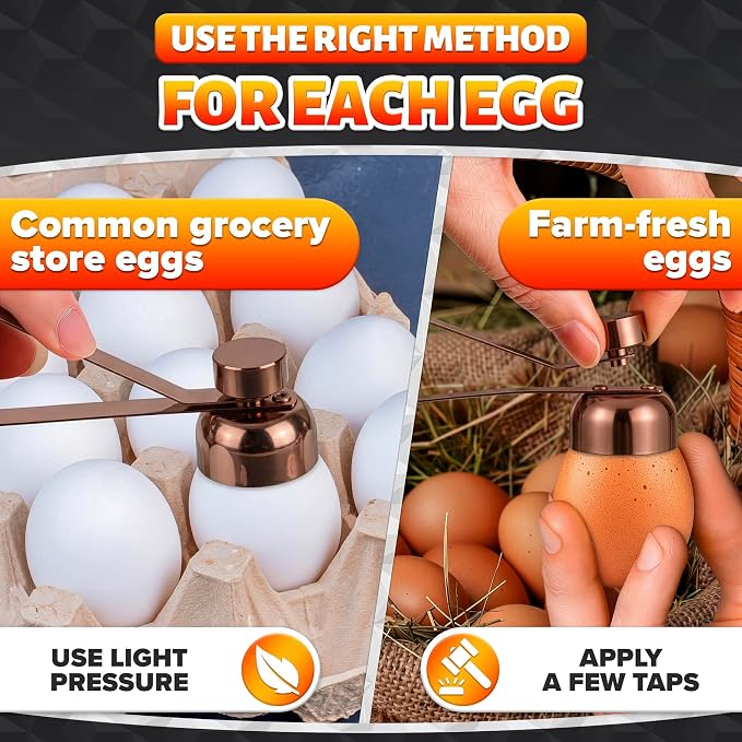 Egg Cracker Tool for Raw Eggs — Egg Shell Opener for Soft-Boiled Shell Tops, Stainless Steel Topper with Ergonomic Adjustable Effort — Clean Cut Design for Breakfast Prep, Custards, & Baking (Copper)