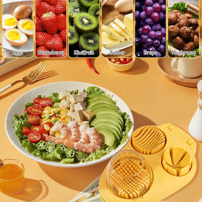 3 In 1 Egg Slicer For Hard Boiled Eggs, Strawberry Slicer Grape Cutter, 2026 New Stainless Steel 3 Slice Modes Egg Cutter, Dishwasher Safe Kitchen Slicer for Mushroom, Cherry (White)