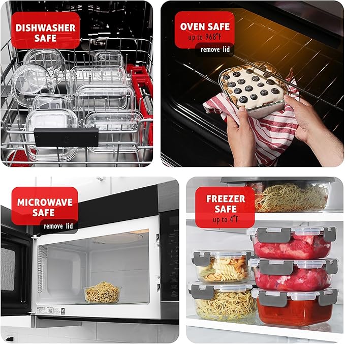 Nestl 48pc Glass Storage Containers with Lids, 24 Glass Food Storage Containers with 24 Airtight Lids for Pantry & Kitchen, Meal Prep Containers for Lunch, Oven Microwave & Dishwasher Safe, Cream