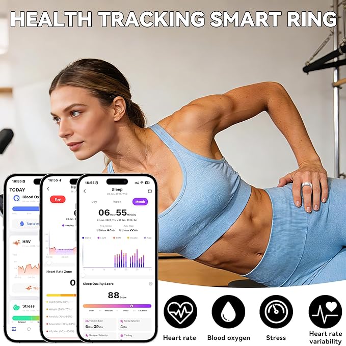 Smart Ring for Women Men,Fitness Tracker Ring,Heart Rate,Blood Oxygen,Step Tracker,Sleep Tracker,Meditation Assistance,No Subscription Fee,IP68 Waterproof Smart Ring for iphone&Android(Black 12)