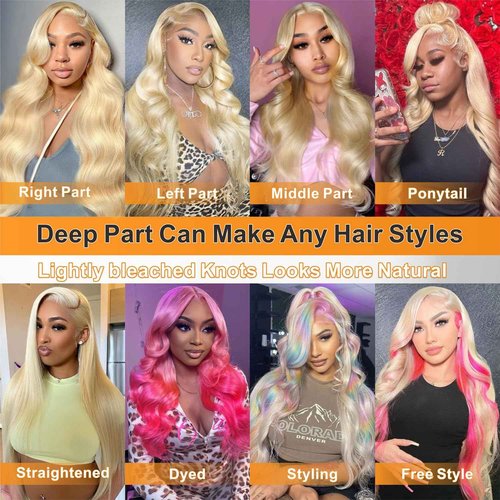 MARUOL 613 13x6 Lace Front Wig Human Hair Blonde Wig Body Wave HD Transparent Lace Frontal Wigs Human Hair for Black Women 180% Density Glueless wigs Pre Plucked 28 Inch