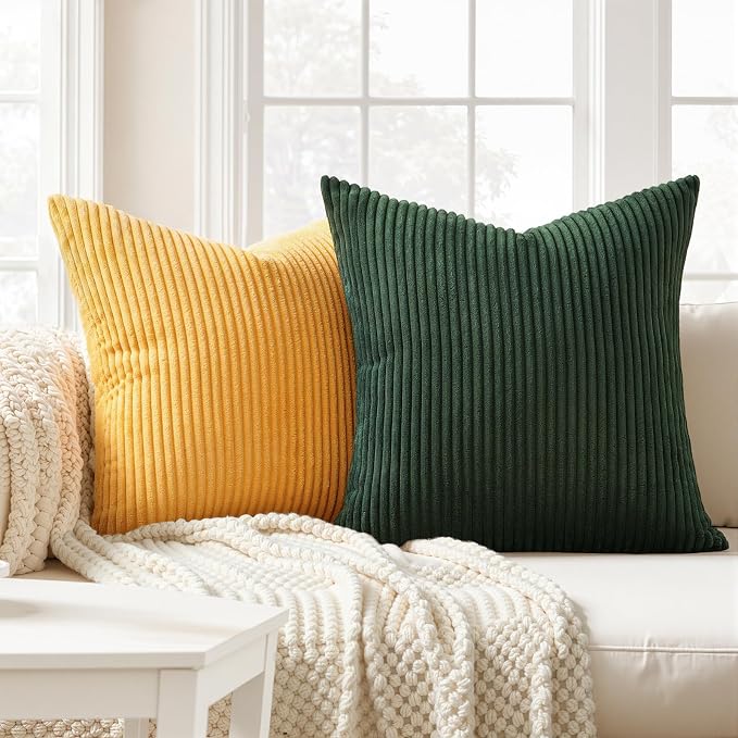 Topfinel Striped Pillow Covers 20x20 Boho Farmhouse Green Rust Set of 4 Mordern Nordic Soft Corduroy Cushion Covers Fall Home Decor for Couch Bed Sofa Living Room Forest Green