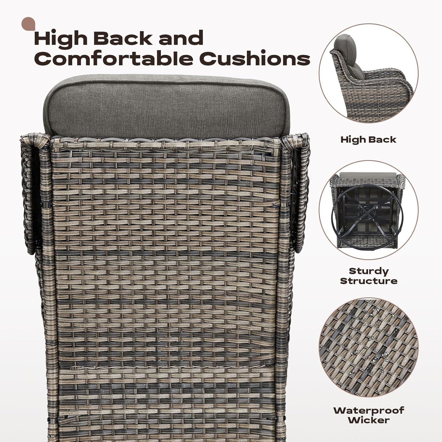 Wicker Outdoor Patio Furniture Set - 6 Piece Patio Conversation Sets with Swivel Rocker Chairs, Ottomans, Sofa and Coffee Table, 6 inch Cushions, Deep Seating, for Porch Deck Mixed Grey/Grey