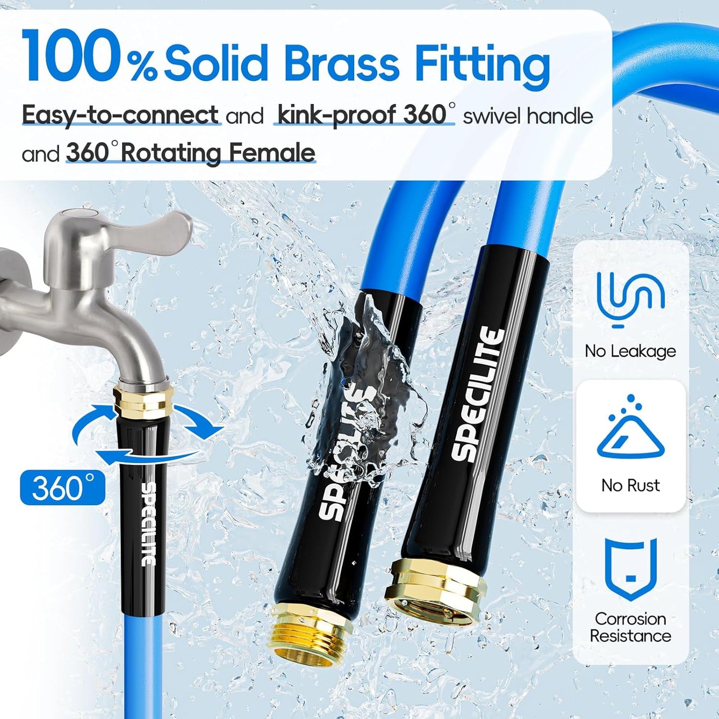 Hot/Cold Garden Water Hose 75 ftx 3/4 in, -50℉ To 190℉, Heavy Duty, Flexible, Burst 605 Psi, Lightweigh, Upgraded Rubber Pipe with 3/4" Brass Fittings For Backyard, Outdoor, Farm, Blue