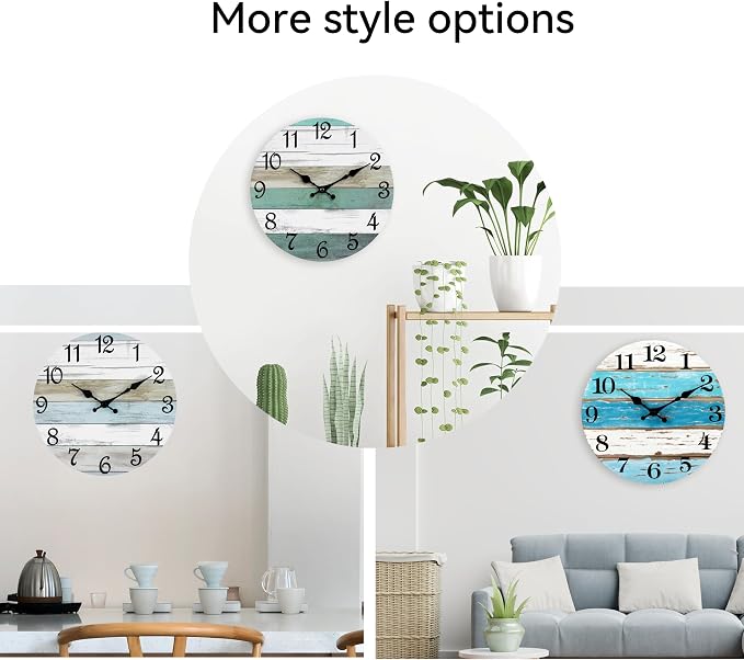 CHYLIN Wall Clock Silent Non Ticking Wall Clocks Battery Operated, Rustic Coastal Country Clock Decorative for Bathroom Kitchen(10 Inch)