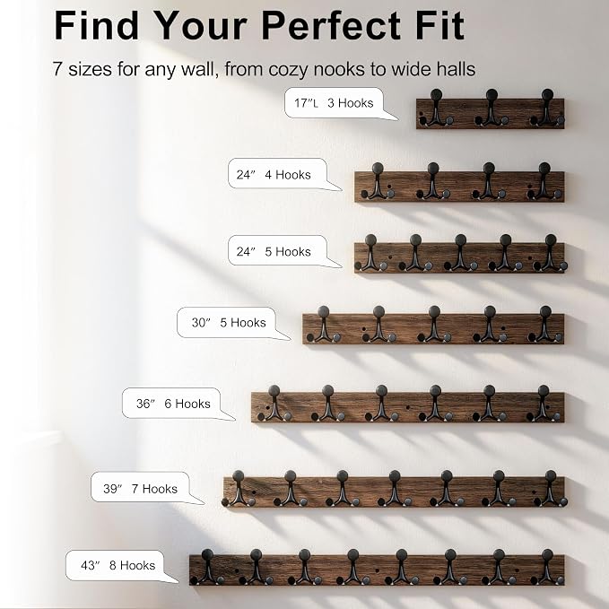 SKOLOO 17-Inch Wood Burnt Coat Rack Wall Mount with 3 Triple Hooks - Ideal for Family Entrances, Classrooms, and Pet Supplies Storage - Perfect Coat Hooks for Wall