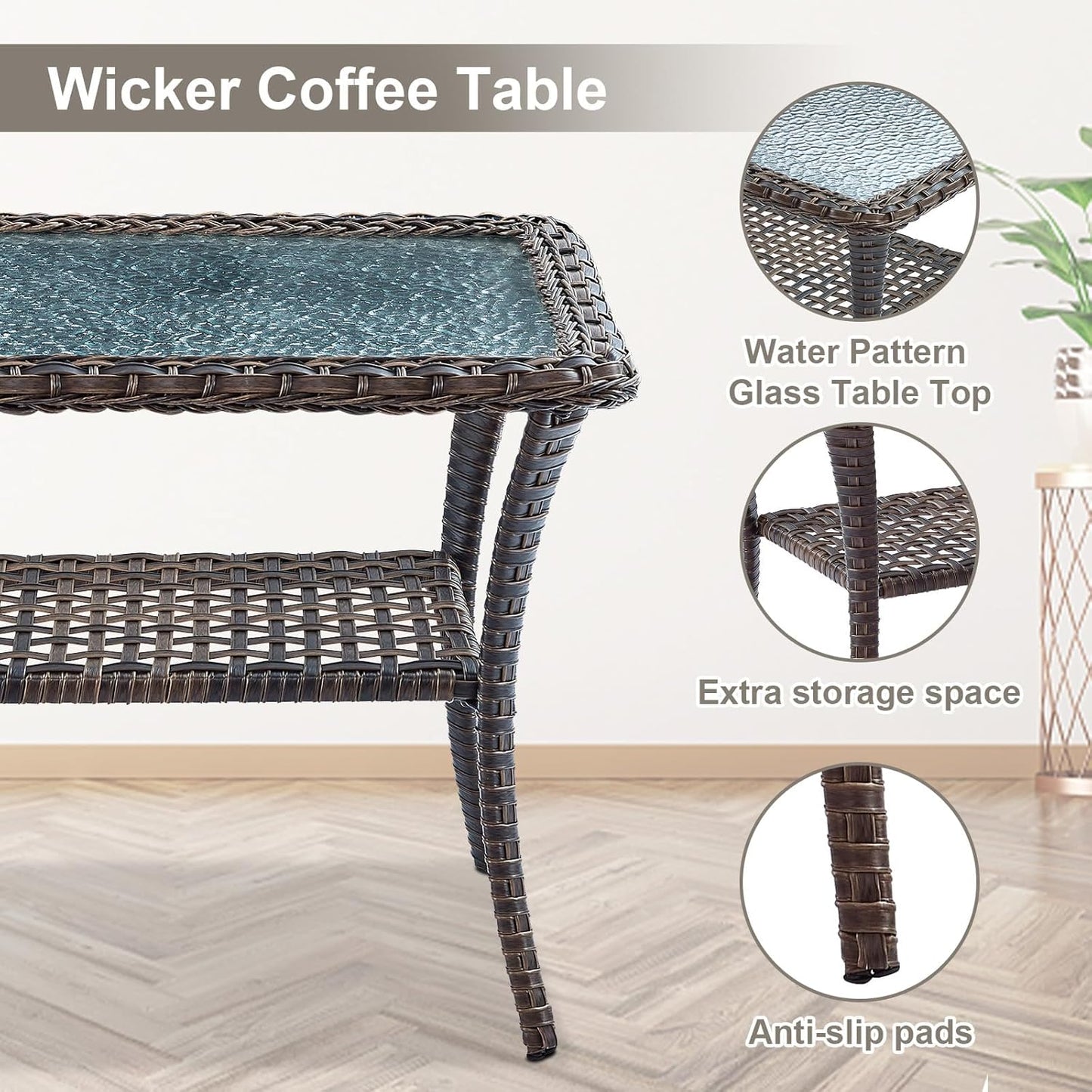Outdoor Wicker Furniture Set with Swivel Chairs, 5 Piece Small Patio Conversation Sets with Rattan Loveseat Coffee Table for Patio Deck Porch Backyard, Grey Cushion