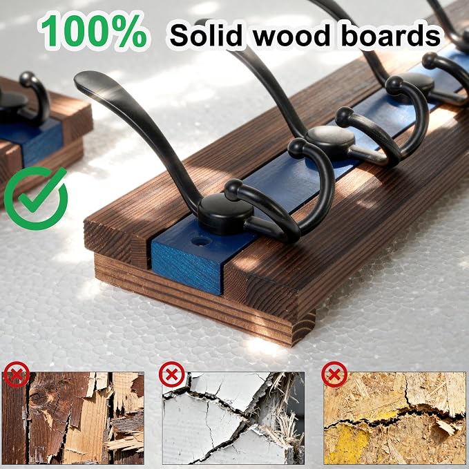 SKOLOO Rustic Coat Rack Wall Mount- 38-1/8" Long Coat Hooks for Wall with 10 Triple Hooks for Hanging Coats, Hats or Tools, Western National Parks Collection, Wood Brown & Blue, Pack of 2