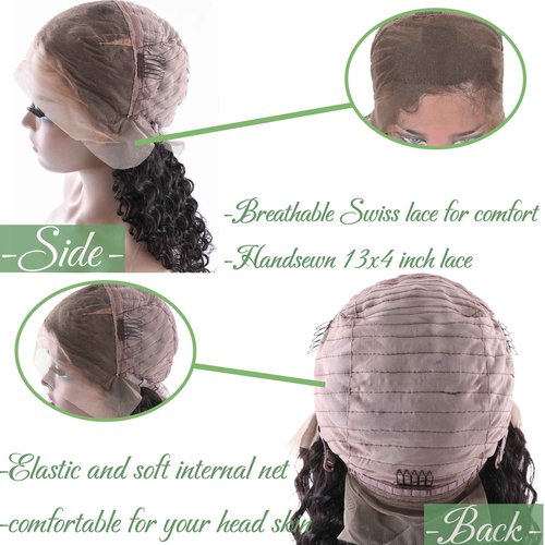 beauty youth 13x4 Water Wave Short Bob Lace Front Wigs Brazilian Virgin Human Hair Wet and Wavy Lace Front Wigs for Black Women Water Wave Transparent Lace Frontal Wig 150% Density Natural Color