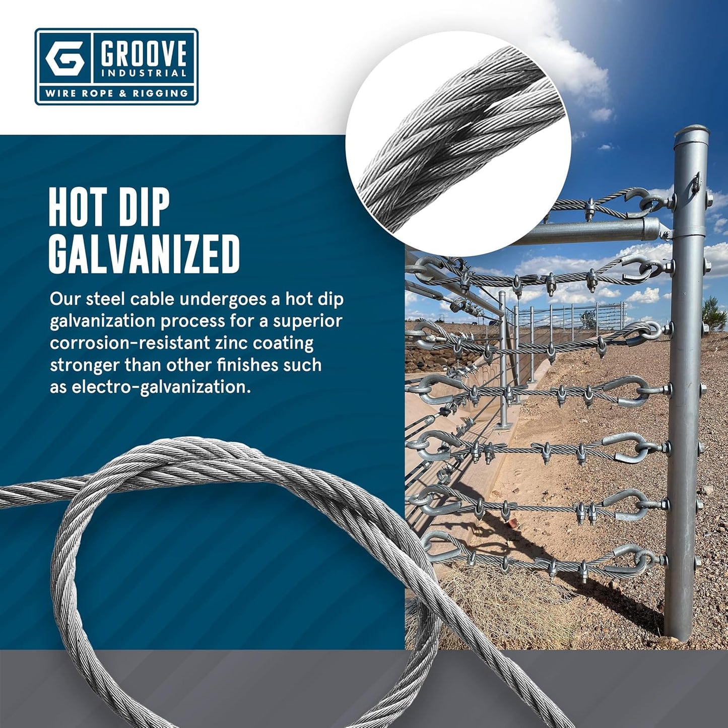 5/16’’ 7x19 Hot Dip Galvanized Aircraft Cable – Steel Wire Rope - 3500 Feet