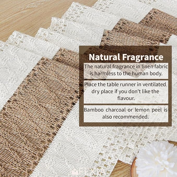 FEXIA Boho Table Runner for Summer Home Decor with Tassels 108 Inches Farmhouse Long Pottery barn Furniture Rustic Macrame Burlap Centerpieces for Tables Decoration for Living Room (12x108 Inches)