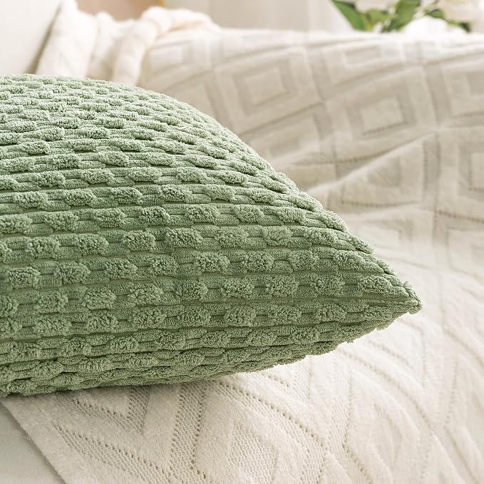 Set of 4 Sage Green Decorative Throw Pillow Covers 24x24 Inch Corduroy Pillow Covers for Bed Couch Sofa Living Room Soft Square Cushion Cases