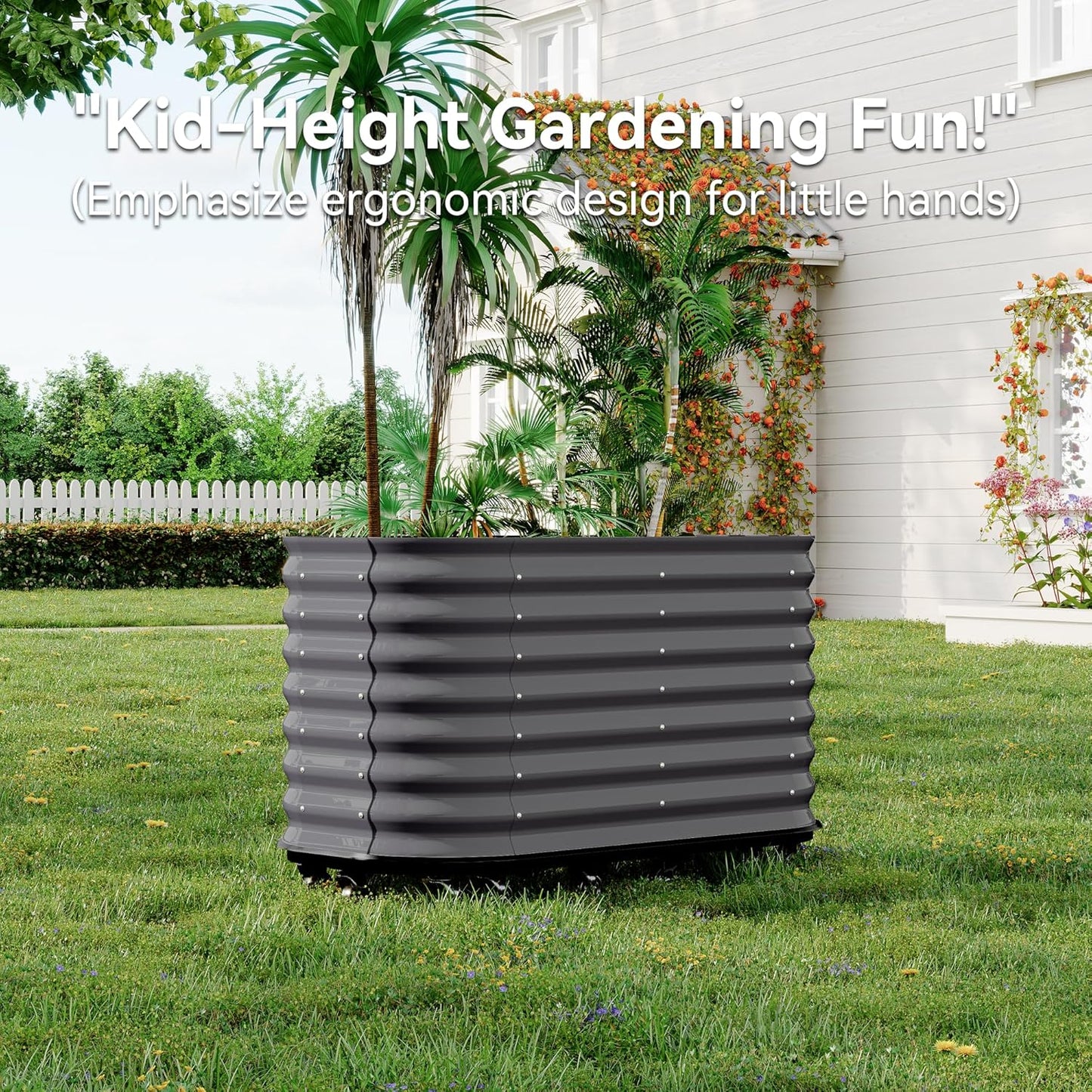 59x24x28in Galvanized Raised Garden Bed with Wheels & Water Reservoir – Durable Outdoor Planter Box, Elevated Raised Beds for Gardening, Portable Garden Box for Indoor/Outdoor Plants, Gray