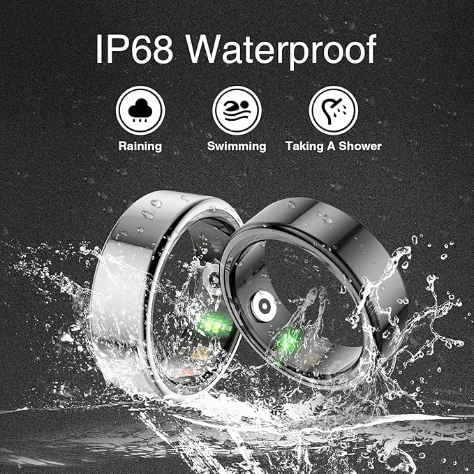 Smart Ring Women, Smart Ring Men Fitness Tracker with Heart Rate, Blood Oxygen, Sleep Monitoring, Step Counting, IP68 Waterproof for iPhone and Android (#9)