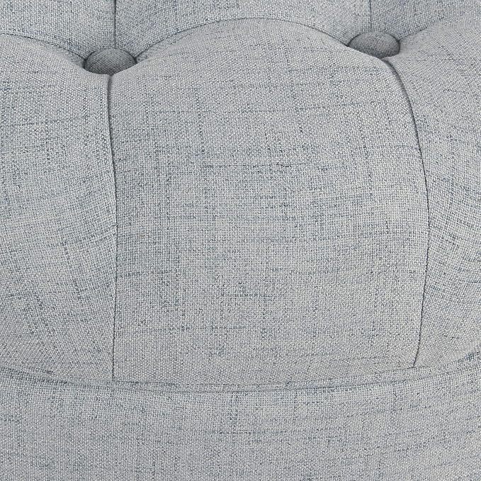 Homepop Home Decor | Button Tufted Woven Round Storage Ottoman | Ottoman with Storage for Living Room & Bedroom (Light Blue)