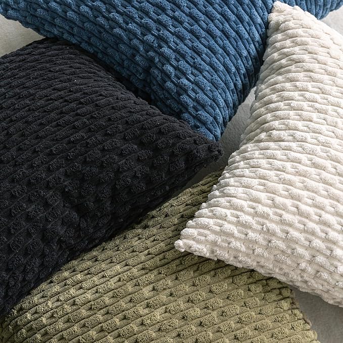Set of 4 Blue Decorative Throw Pillow Covers 12x20 Inch Corduroy Pillow Covers for Bed Couch Sofa Living Room Soft Cushion Cases