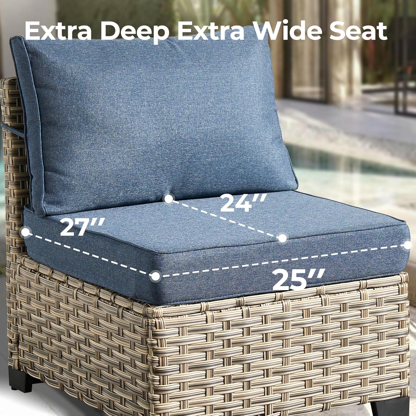 HOOOWOOO Outdoor Sectional Patio Furniture Set,9 Pieces Wicker Conversation Sets L Shaped Couch,Extra Deep Out Door Sofa Outside Furniture with Rocking Chairs,Denim Blue