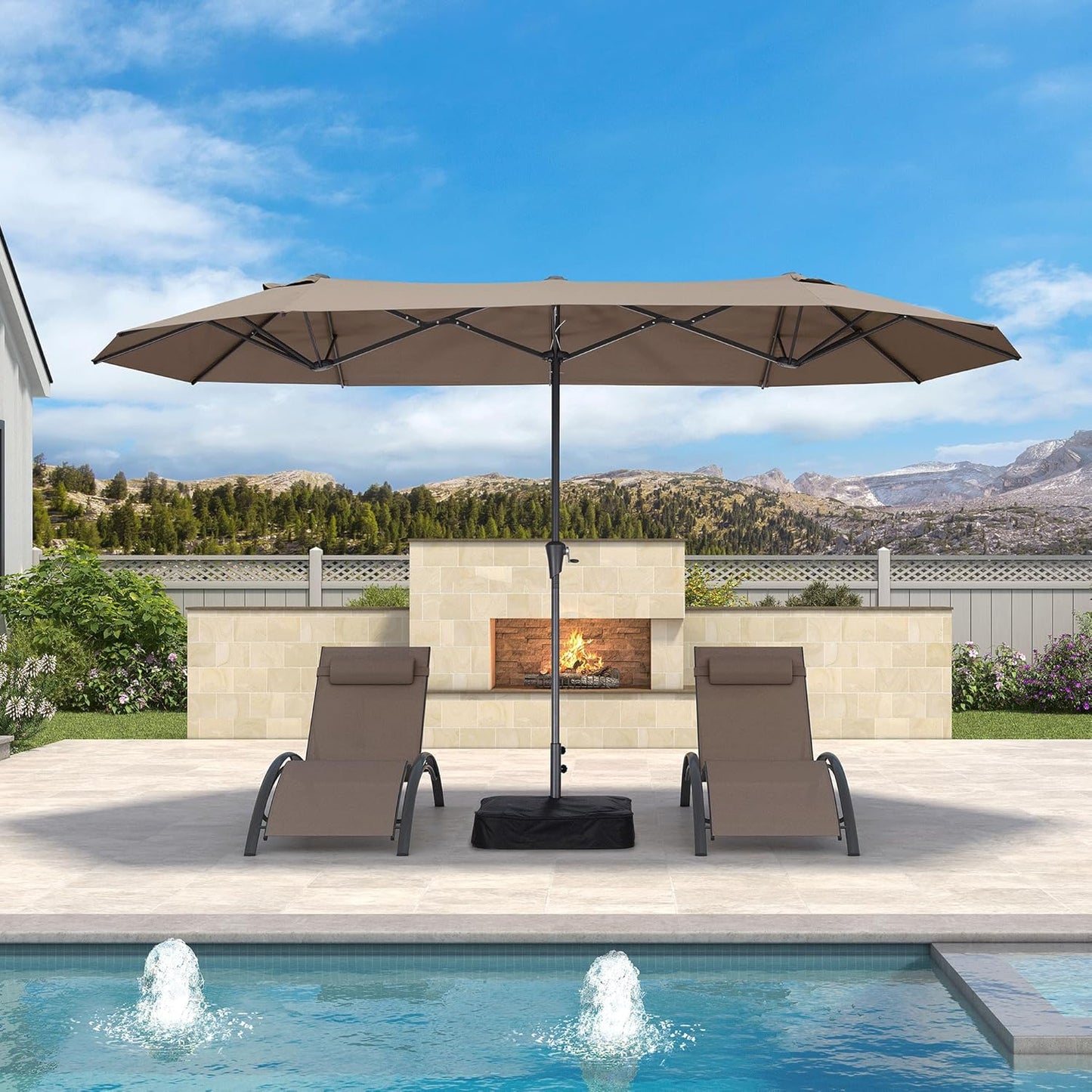 PURPLE LEAF 13ft Double-Sided Patio Umbrella with Base Included Market Rectangle Umbrella Outdoor Table Umbrella with Crank for Pool Garden Deck, Taupe