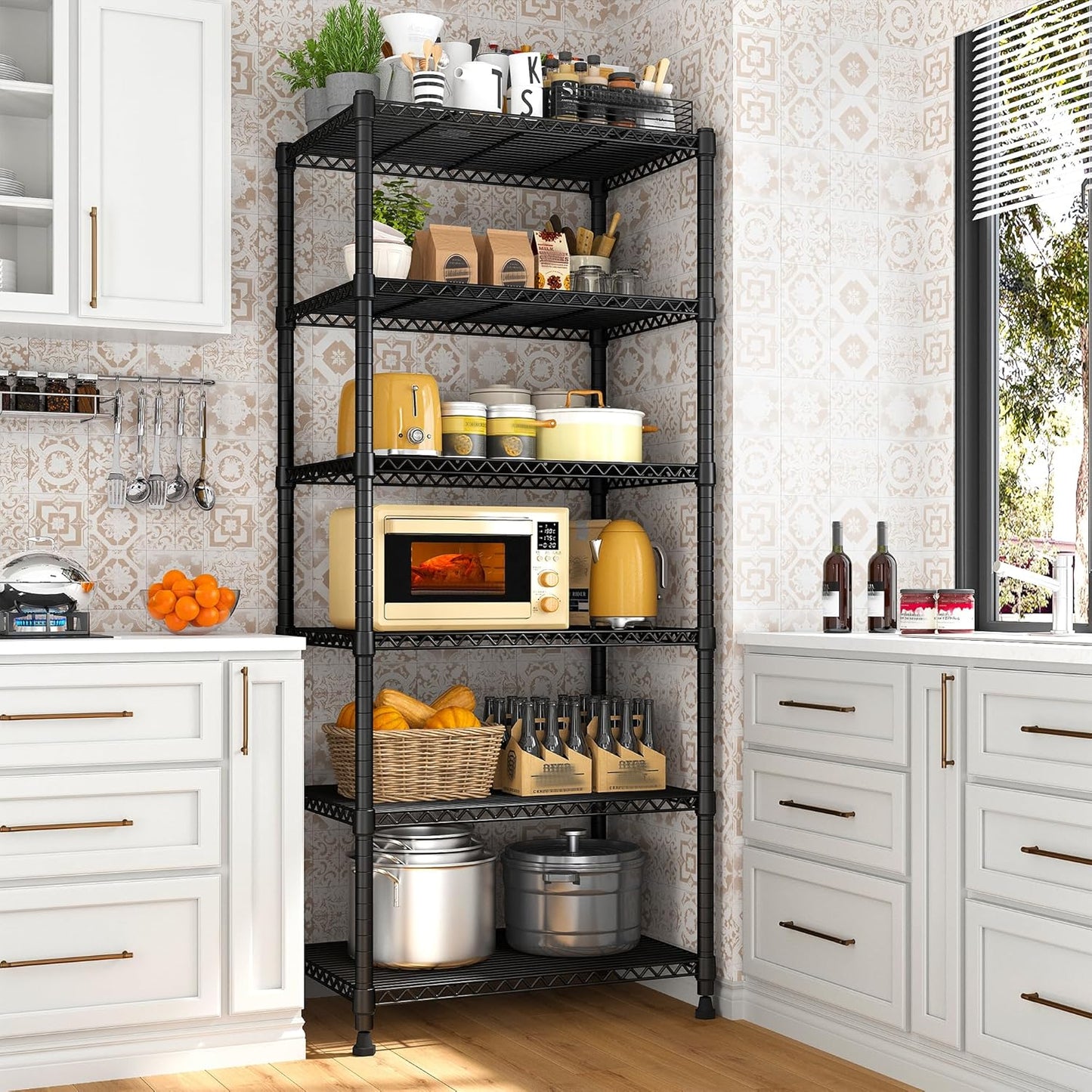 REIBII 72’’H Wire Shelving, 6 Tier Metal Shelving Units and Storage Shelves, Adjustable Garage Shelving for Storage Heavy Duty Shelving for Pantry Shelf Kitchen Garage, 24’’W X18’’D X72’’H