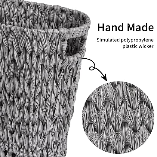 GRANNY SAYS Wicker Waste Basket - Waterproof, Space-Saving, 15L/4Gallon, Bathroom & Bedroom Trash Can