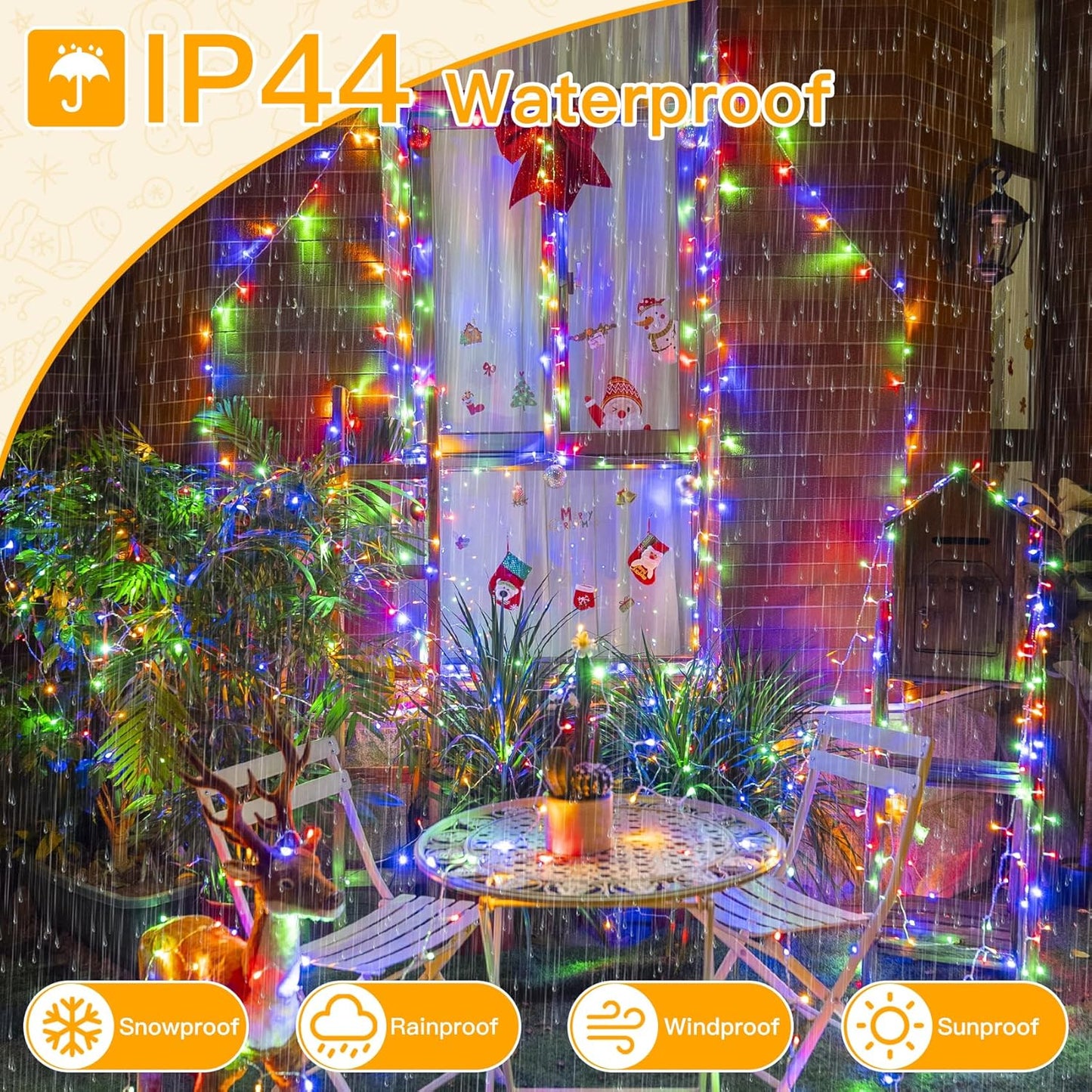 Ollny String Lights Indoor 200LED 60FT, Multicolor Connectable Plug in LED Outdoor Light, 8 Modes Waterproof Timer Christmas Lights for Outside Bedroom House Party Wedding Camping