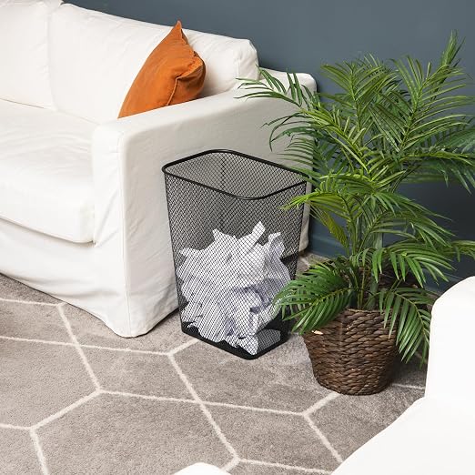 Mind Reader Executive Waste Paper Bins, 10 Gallon, Black, Set of 2 | Metal Mesh, Solid Bottom, Non Slip Pads, Office and Home