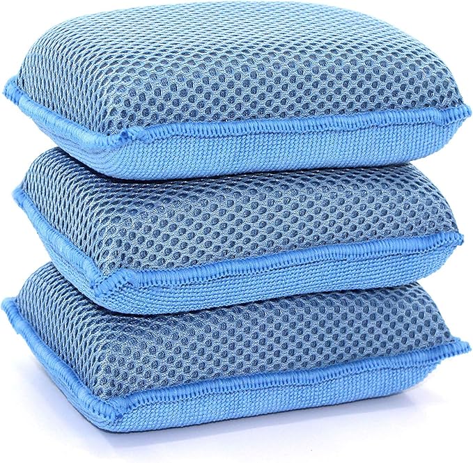 Miracle Microfiber Kitchen Sponge by Scrub-It - Non-Scratch Heavy Duty Dishwashing Cleaning sponges- Machine Washable - (Blue)