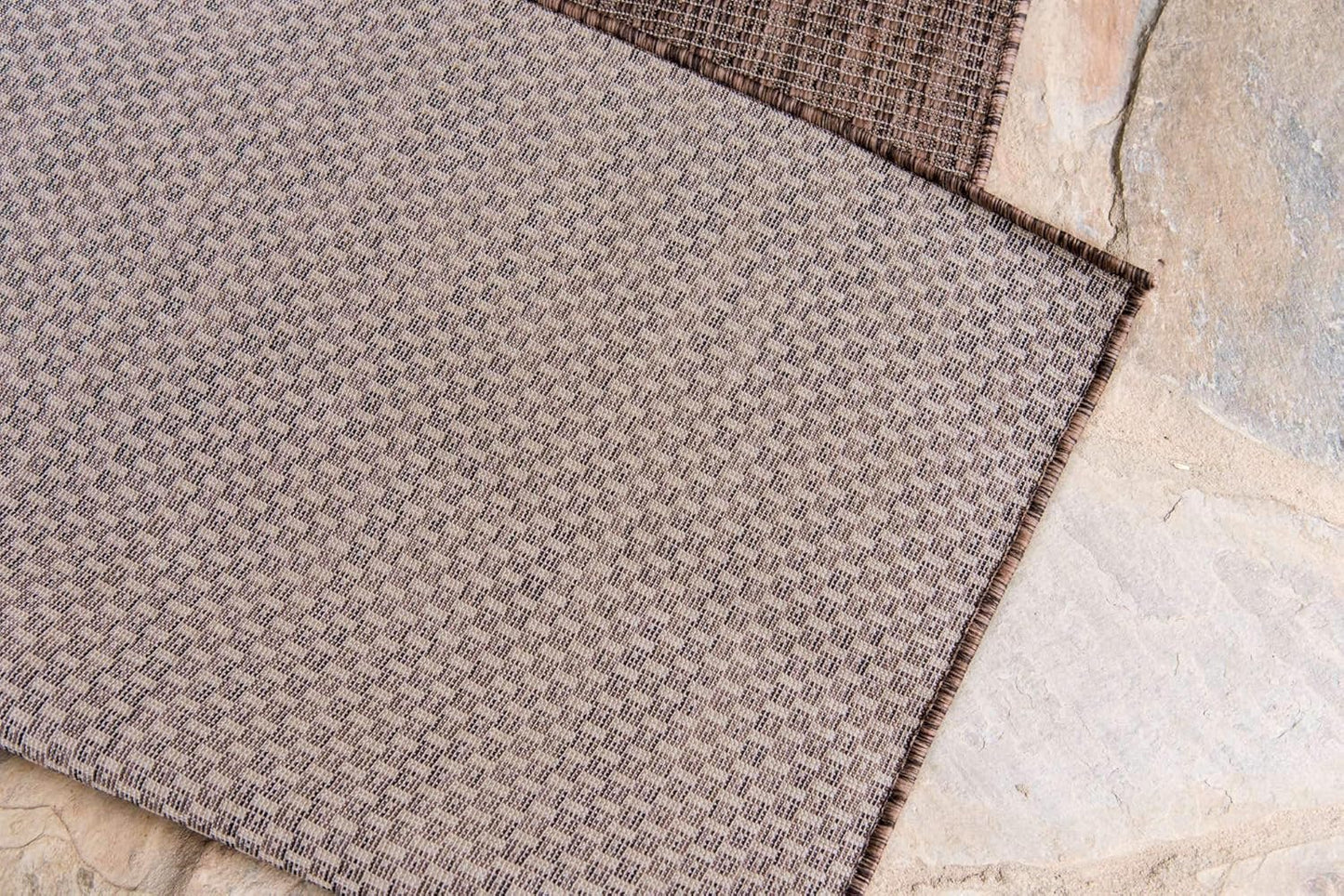 Unique Loom Collection Casual Transitional Solid Heathered Indoor/Outdoor Flatweave Area Rug (9' x 12' Rectangle, Light Brown/Ivory)