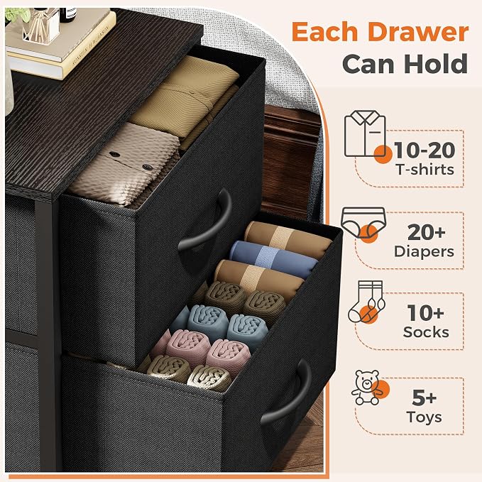 Sweetcrispy Nightstand Small Dresser with 2 Fabric Drawers Side Bedroom End Table Kids Bedside Storage Furniture for 20" Tall Night Stand for Closet, Entryway, College Dorm, Black