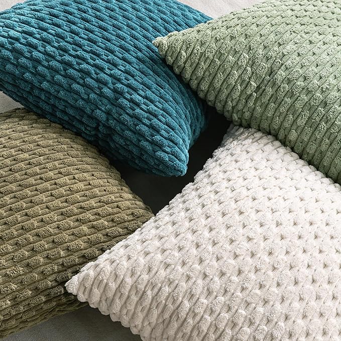 Set of 4 Teal Decorative Throw Pillow Covers 16x16 Inch Corduroy Pillow Covers for Bed Couch Sofa Living Room Soft Square Cushion Cases