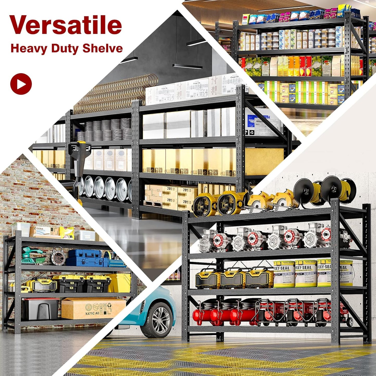 5000LBS Metal Steel Storage Shelves - 60" W Black 4 Tier Heavy Duty Rack Commercial Industrial Shelving with Adjustable Shelf for Basement Garage Warehouse - 60" W x 24" D x 70" H