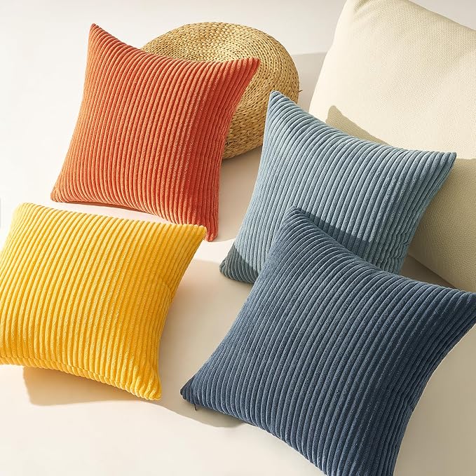 Topfinel Decorative Velvet Pillow Covers 18x18 New Blue and Orange Boho Farmhouse Couch Throw Pillows for Bed Pack of 4 Accent Modern Pillowcase Sofa Livingroom Home Decor