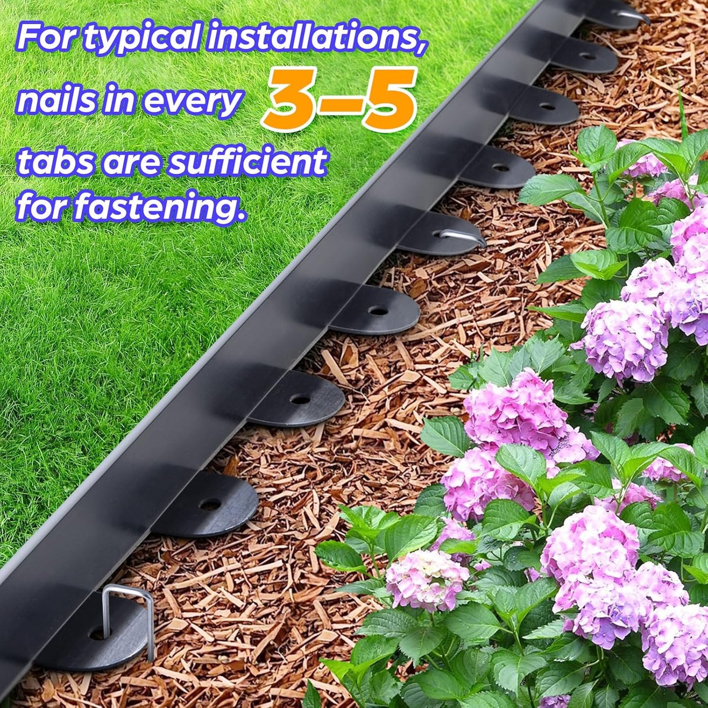 Landscape Edging, 2.0" x 60' Plastic Garden Edging with 60 Pcs Metal Spikes, Flexible Garden Border for Lawn, Landscaping, Flower Beds