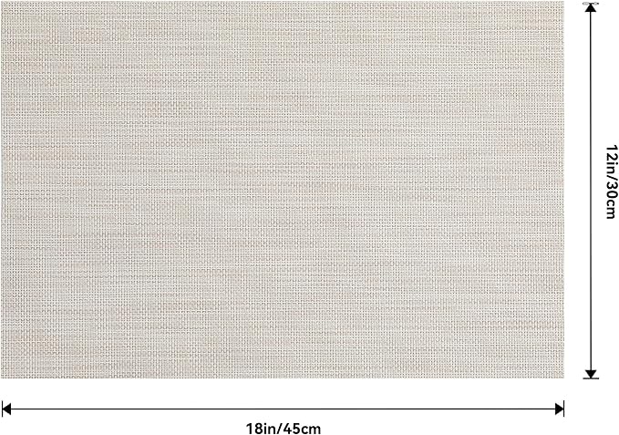 Leetaltree Beige White Placemats Set of 12 - Heat Resistant Non-Slip Place mats for Dining Table, Washable Durable PVC Vinyl Woven Table Mats(Beige White, 12)