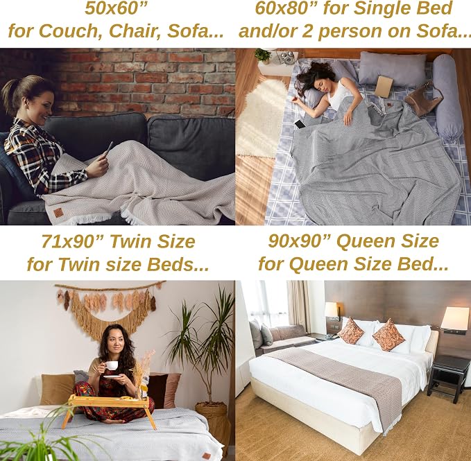 GOLD CASE HOME COLLECTION Retro 100% Recycled Cotton Grey Throw Blanket for Couch - Couch Throw Blankets - Living Room Decorative Boho Throws for Bed - Outdoor Blanket - Couch Throw Blanket - 60x80