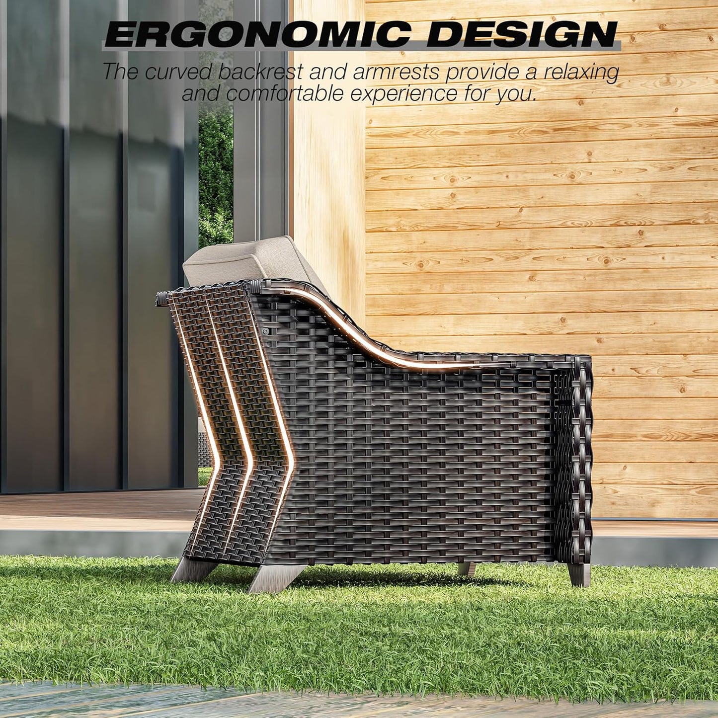 Joyside Wicker Patio Furniture Sets, 4 Pieces Upgraded Large Size Outdoor Furniture with Patio Dining Chairs and Outdoor Ottoman, Thick Cushions, Wide Armrest