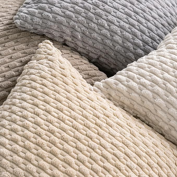 Set of 4 Beige Decorative Throw Pillow Covers 26x26 Inch Corduroy Pillow Covers for Bed Couch Sofa Living Room Soft Square Cushion Cases