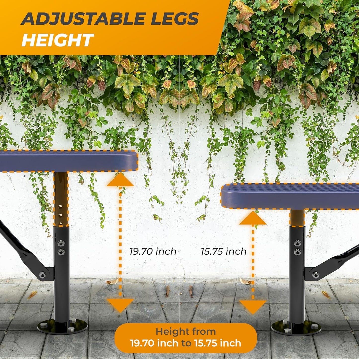 Heavy-Duty Outdoor Metal Bench, Thermoplastic-Coated, Surface, Weatherproof, Commercial-Grade for Parks, Gardens, Patios, Stores & More (6 Ft - Surface, Brown)