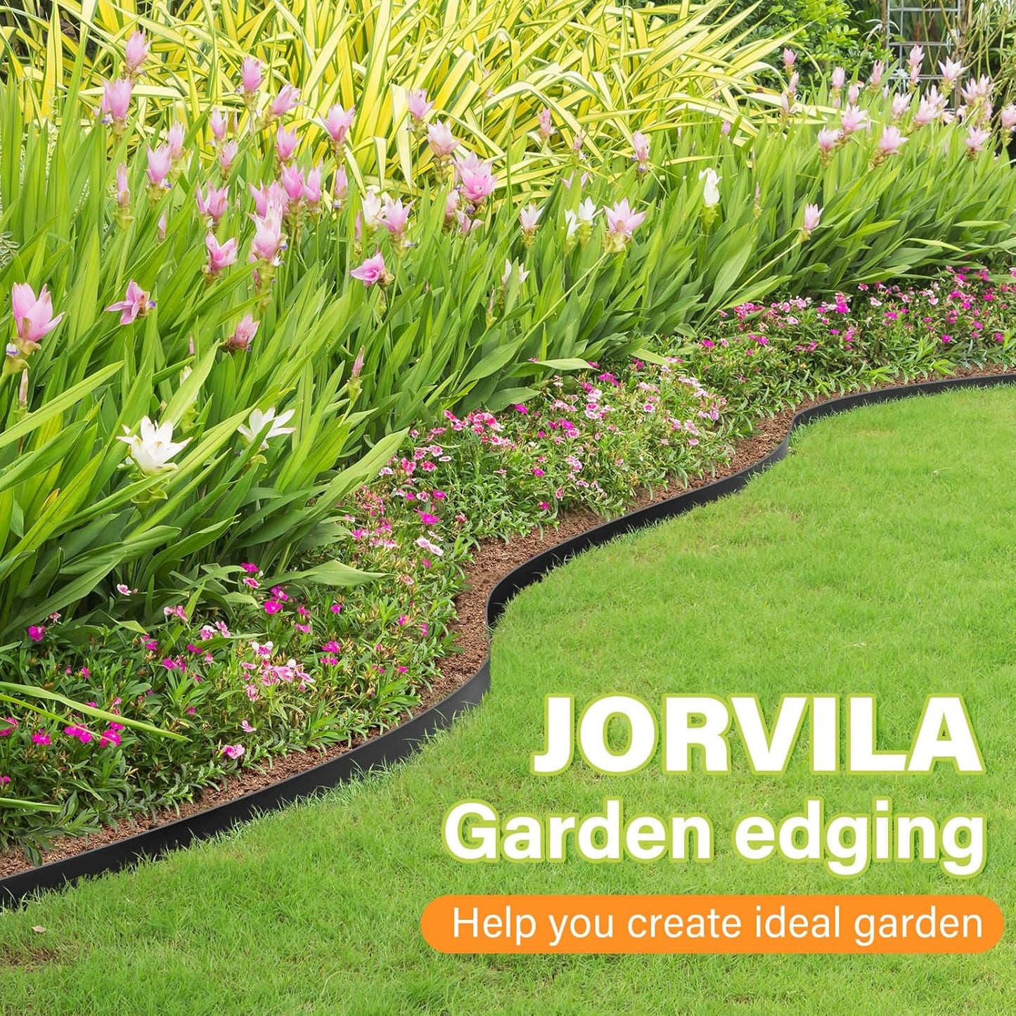 Landscape Edging, 1.5" x 20' Plastic Garden Edging with 20 Pcs Metal Spikes, Flexible Garden Border for Lawn, Landscaping, Flower Beds