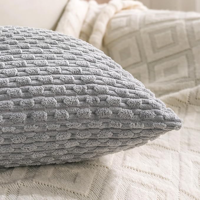 Set of 4 Grey Decorative Throw Pillow Covers 22x22 Inch Corduroy Pillow Covers for Bed Couch Sofa Living Room Soft Square Cushion Cases