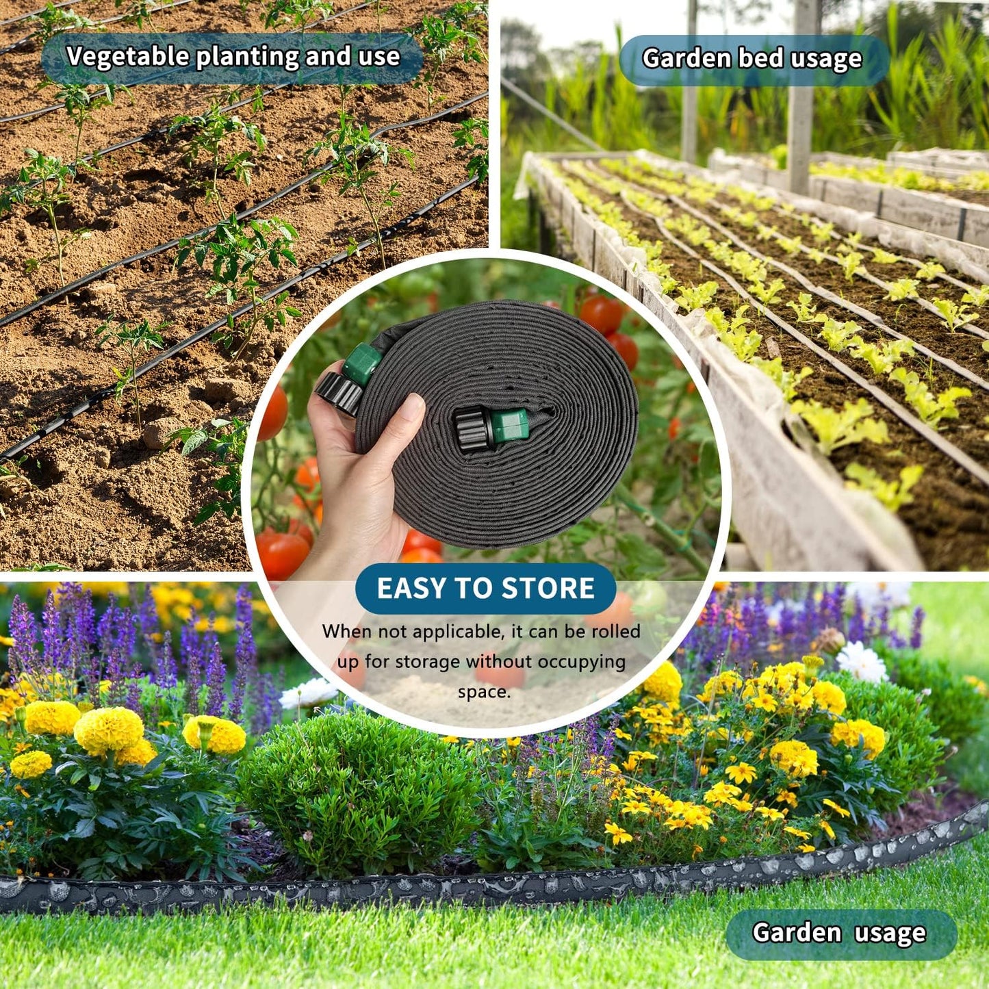 Flat Soaker Hoses for Garden 100 ft 2Pack, Cloth Soaker Hose 200 ft for Efficient & Effective Watering – Garden Soaking Drip Hoses Heavy Duty & Easy to Install(100ftx2)