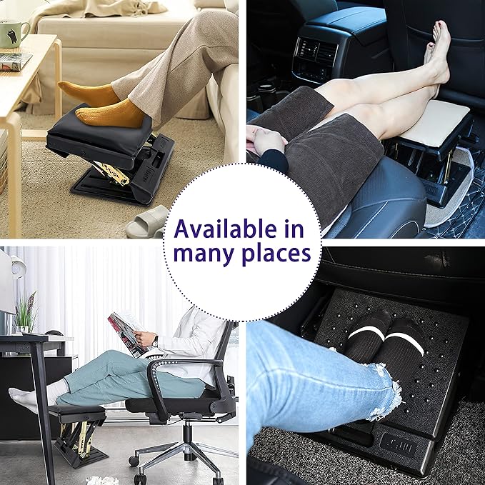 Adjustable Foot Rest for Under Desk at Work with 4 Height Levels, Under-Desk Footrest with Massage Surface, Foot Stool Under Desk for Office, Home, Maximum Load 120 Pounds (Gray)