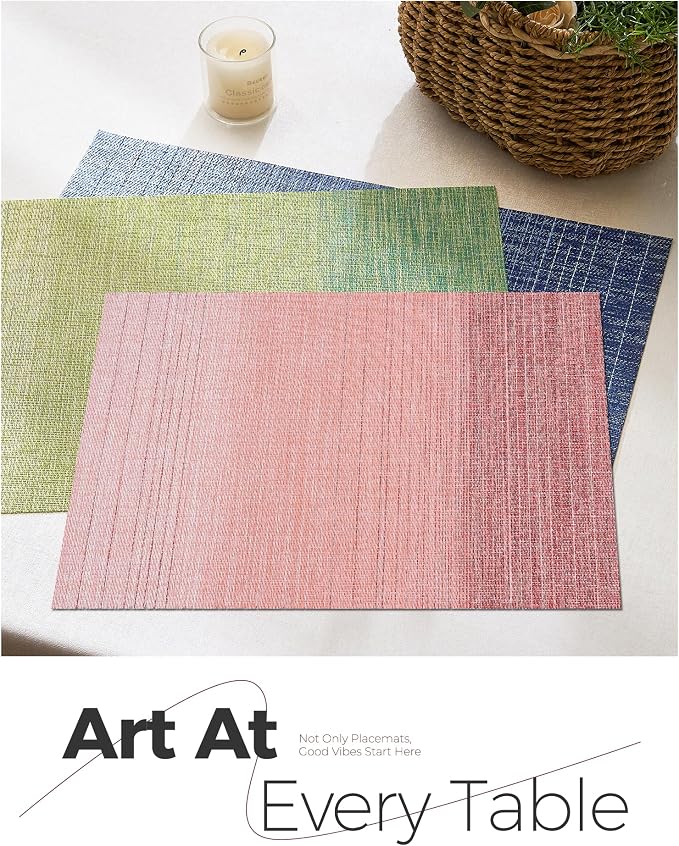 Leetaltree Gradient Pink Woven Placemats Set of 12 - Heat Resistant Non-Slip Place mats for Dining Table, Washable Durable PVC Vinyl Woven Table Mats(Gradient Pink, 12)