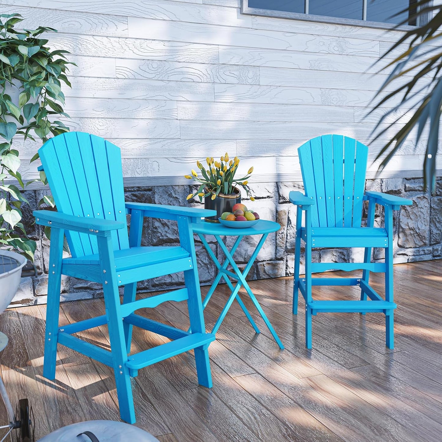 Tall Adirondack Chairs Set of 2, High Top Chairs, 360lb Capacity HDPE Adirondack Chair (Blue, Set of 2)