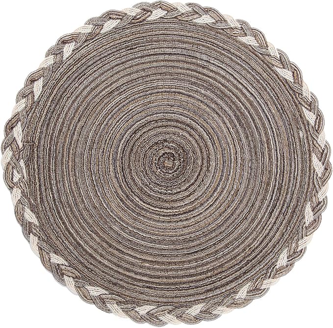 SHACOS Round Placemats Set of 4 Braided Glitter Round Table Placemats 15 inch for Wedding Holiday Party (Multicolor-Light Coffee, 4)