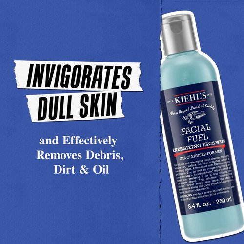 Kiehl's Facial Fuel Face Wash, Refreshing + Invigorating Men's Gel Cleanser, with Caffeine, Vitamin E and Menthol, Non-Drying Formula Moisturizes Skin, Great for Clogged Pores - 33.8 fl oz